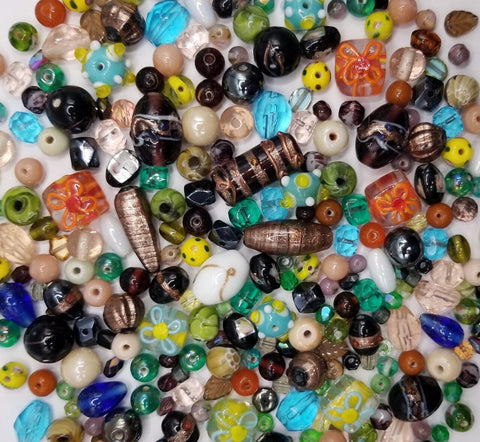 EARTHLY COLORS • Assorted Glass Beads • 4-18mm • Czech Republic Beads ModeBeads Half Pound Bag