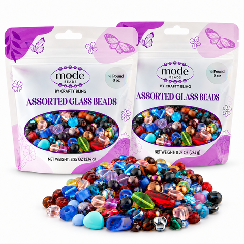 Two half-pound bags of assorted Czech glass beads, 1 LB total. Example assortment.