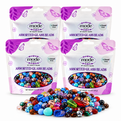 4 half-pound bags of assorted Czech glass beads, 2 LB total. Example assortment.