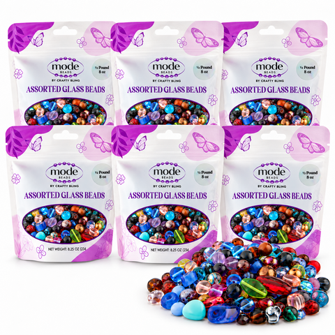 6 half-pound bags of assorted Czech glass beads, 3 LB total. Example assortment.